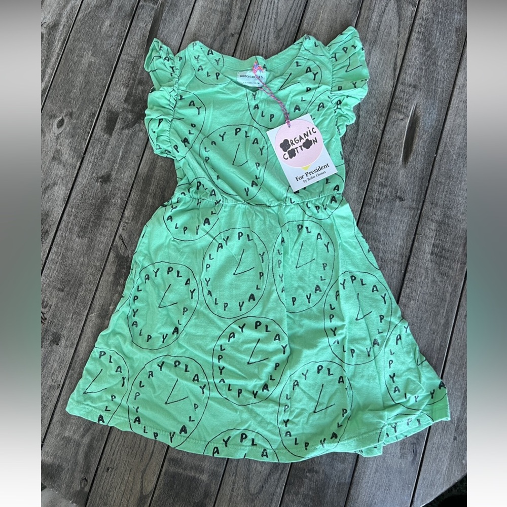 Bobo Choses Clock Dress Size 4-5 Mint Green Flutter summer Playtime Jersey Dress